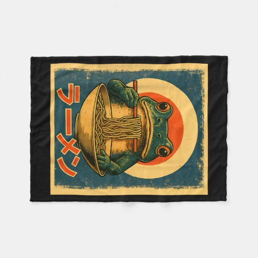 Funny Frog Ramen Kawaii Retro Japanese Rising Sun Fleecedecke (Vorderseite (Horizontal))