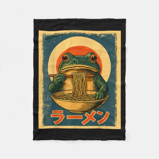 Funny Frog Ramen Kawaii Retro Japanese Rising Sun  Fleecedecke (Vorderseite)