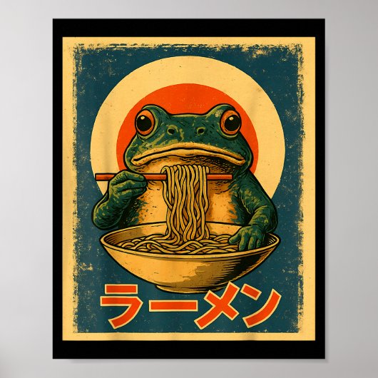 Funny Frog Ramen Kawaii Retro Japanese Rising Sun  Poster (Vorne)