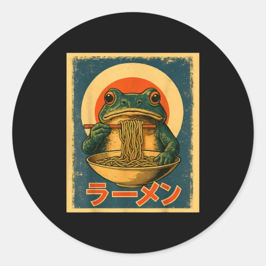 Funny Frog Ramen Kawaii Retro Japanese Rising Sun Runder Aufkleber (Vorderseite)