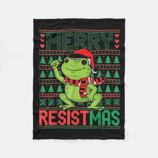 Funny Frog Retro Merry Resistmas Litical Ugly Chri Fleecedecke (Vorderseite)