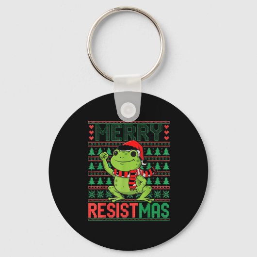 Funny Frog Retro Merry Resistmas Litical Ugly Chri Schlüsselanhänger (Vorderseite)