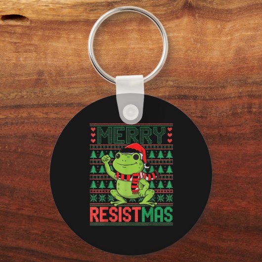 Funny Frog Retro Merry Resistmas Litical Ugly Chri Schlüsselanhänger (Vorderseite)