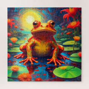 Funny Frog sitzt auf einem Lily Pad Puzzle