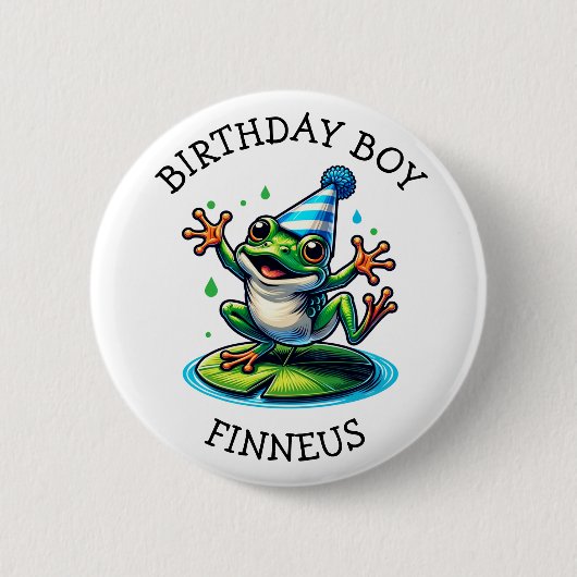 Funny Frog Themed Birthday Boy Button (Vorderseite)