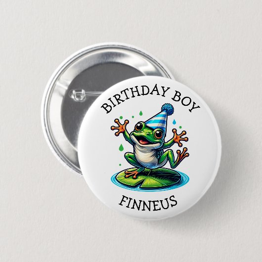 Funny Frog Themed Birthday Boy Button (Vorne & Hinten)