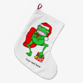 Funny Frog trägt einen Red Santa Claus Hat Großer Weihnachtsstrumpf (Vorderansicht (hängend))
