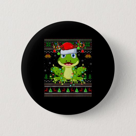 Funny Frog Ugly Christmas Sweaters Holiday Santa C Button (Vorderseite)