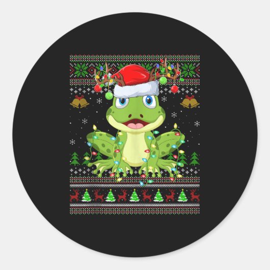 Funny Frog Ugly Christmas Sweaters Holiday Santa C Runder Aufkleber (Vorderseite)