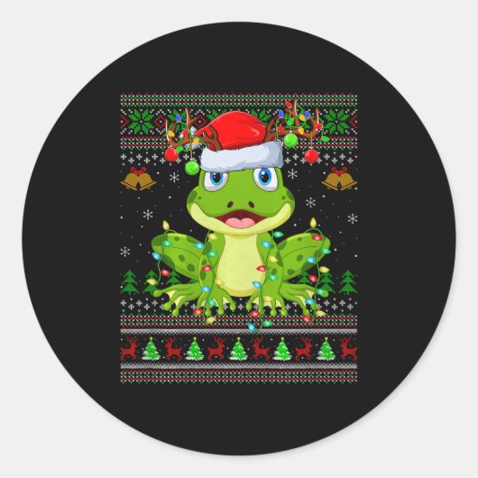 Funny Frog Ugly Christmas Sweaters Holiday Santa C Runder Aufkleber (Vorderseite)