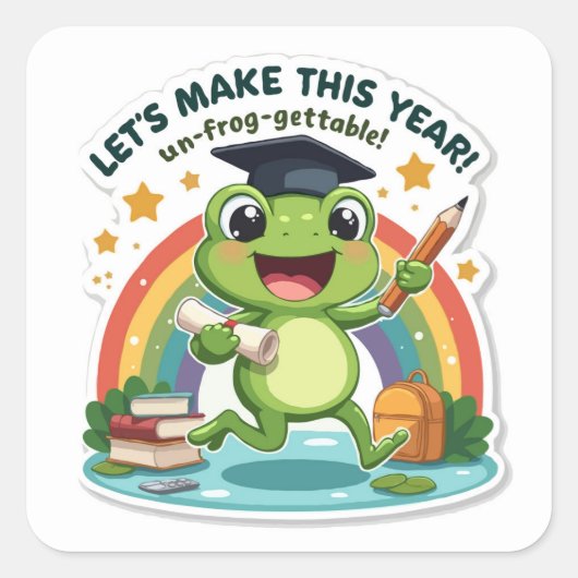 Funny Frog 'Un-frog-gettable' School Year Die-Cut Quadratischer Aufkleber (Vorderseite)