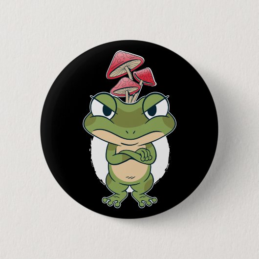 Funny Frog with mushrooms Button (Vorderseite)