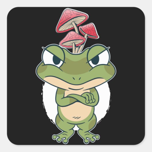 Funny Frog with mushrooms Quadratischer Aufkleber (Vorderseite)
