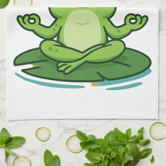 Funny Frog Yoga Cartoon Lotus Lily Pad Pose Design Geschirrtuch (Gefaltet)