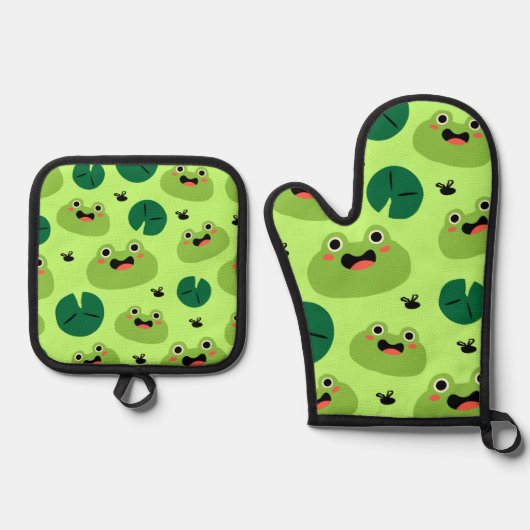 Funny Frogs Ofenhandschuh & Topflappen-Set (Vorderseite)