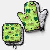 Funny Frogs Ofenhandschuh & Topflappen-Set (Vorderseite/Rückseite)