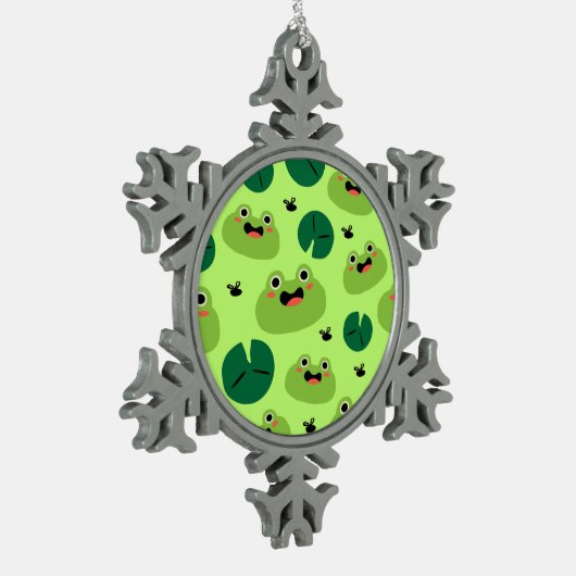 Funny Frogs Schneeflocken Zinn-Ornament (Links)
