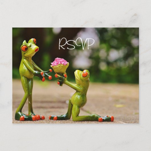 Funny Frogs Wedding RSVP mit Foto Einladungspostkarte (Vorderseite)