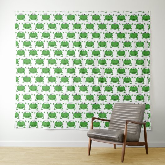 Funny Frogs White and Green Wall Tapestes Wandteppich (Beispiel (Horizontal))