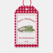 Funny Frohe Weihnachten! Cat vs Tree Red Gingham Geschenkanhänger (Rückseite)