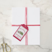 Funny Frohe Weihnachten! Cat vs Tree Red Gingham Geschenkanhänger (Mit Garn)