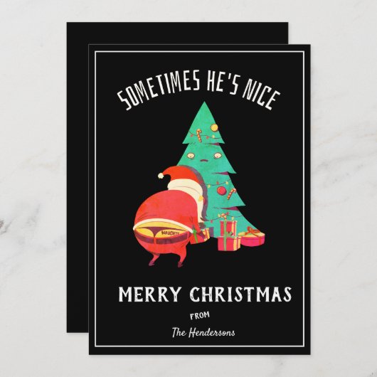 Funny frohe Weihnachten Gruß Naughty Santa Black (Vorne/Hinten)