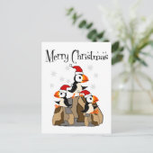 Funny Frohe Weihnachten Puffin Vögel und Schnee Postkarte (Stehend Vorderseite)