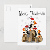 Funny Frohe Weihnachten Puffin Vögel und Schnee Postkarte (Vorne/Hinten)