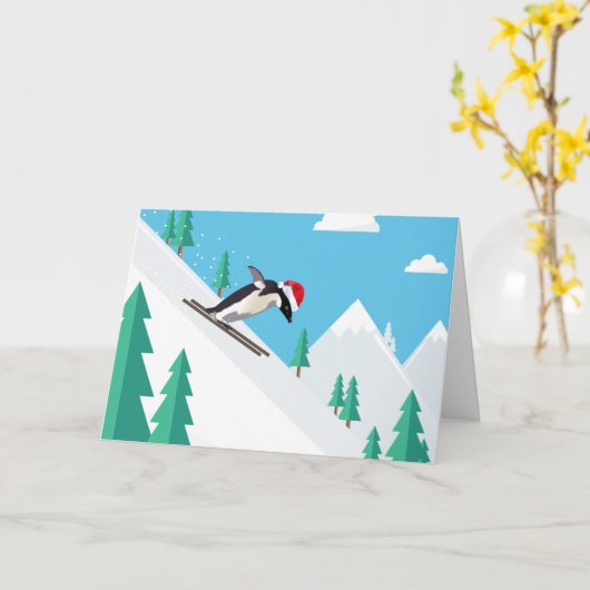 Funny Frohe Weihnachten Skipinguin in Weihnachtsma Karte (Gelbe Blume)