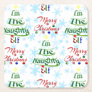 Funny frohe Weihnachtsfeiertag Naughty Elf Rechteckiger Pappuntersetzer