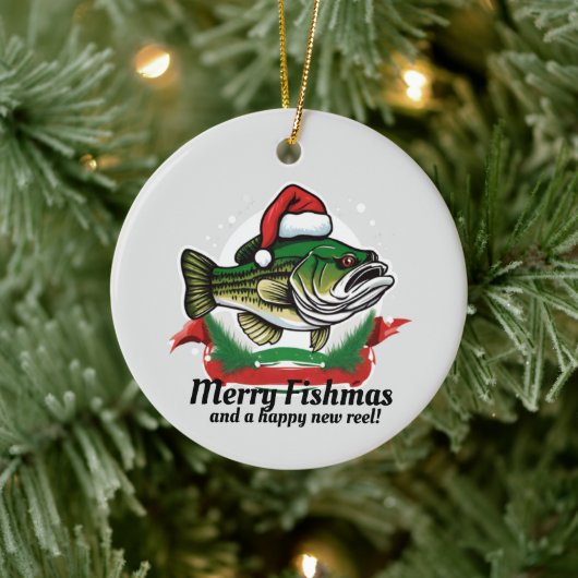 Funny frohe Weihnachtsfischerei Santa Fish Keramik Ornament (Baum)