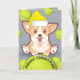 Funny Frohe Weihnachtskarte - Hund mit Tennis Ball Dankeskarte