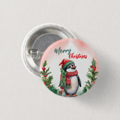 Funny Frohe Weihnachtskranz Niedliche Pinguine Mee Button (Vorne & Hinten)