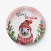 Funny Frohe Weihnachtskranz Niedliche Seelöwe Sieg Pappteller (Vorderseite)