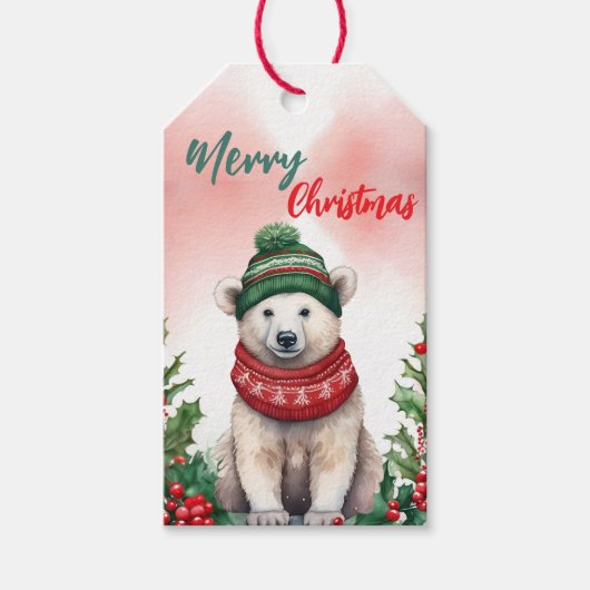 Funny Frohe Weihnachtskranz Niedlicher Polar Bären Geschenkanhänger (Vorderseite)