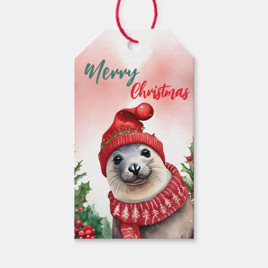Funny Frohe Weihnachtskranz Niedlicher Seelöwe Sie Geschenkanhänger (Vorderseite)