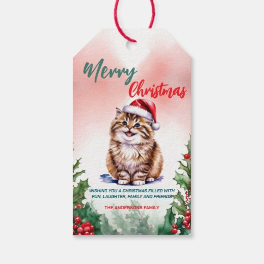 Funny Frohe Weihnachtsmann Niedlich Cat Kitten Geschenkanhänger (Rückseite)