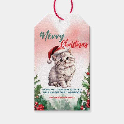 Funny Frohe Weihnachtsmann Niedlich Cat Kitten Geschenkanhänger (Vorderseite)