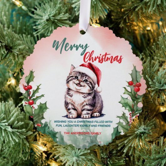 Funny Frohe Weihnachtsmann Niedlich Cat Kitten Ornament Karte (Insitu (Baum))