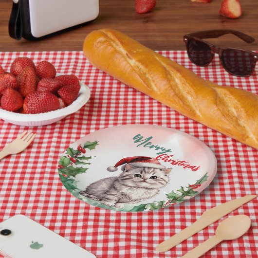 Funny Frohe Weihnachtsmann Niedlich Cat Kitten Pappteller (Picknick)