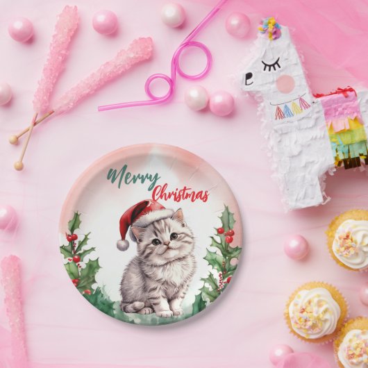 Funny Frohe Weihnachtsmann Niedlich Cat Kitten Pappteller (Party)