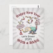 Funny Frohes Neues Jahr mit einem knackigen Cartoo Postkarte (Vorne/Hinten)