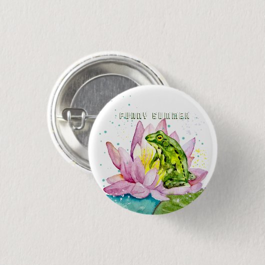 Funny Frosch auf einem Lotus Button (Vorne & Hinten)
