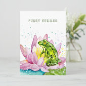 Funny Frosch auf einem Lotus Einladung (Stehend Vorderseite)