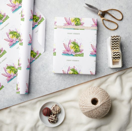 Funny Frosch auf einem Lotus Geschenkpapier (Kunsthandwerk)