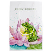 Funny Frosch auf einem Lotus Mittlere Geschenktüte (Rückseite)