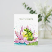Funny Frosch auf einem Lotus Postkarte (Stehend Vorderseite)