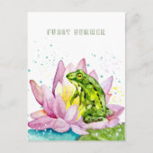 Funny Frosch auf einem Lotus Postkarte (Vorderseite)