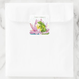 Funny Frosch auf einem Lotus Quadratischer Aufkleber