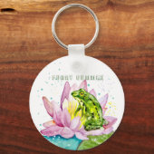 Funny Frosch auf einem Lotus Schlüsselanhänger (Vorderseite)